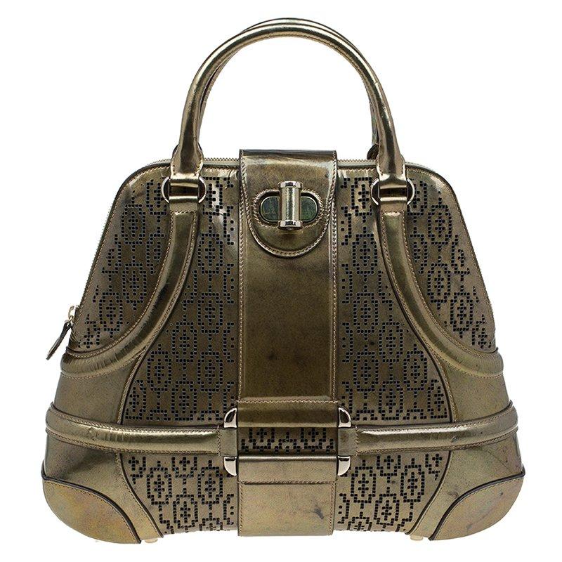 Alexander Mcqueen Gold Perforated Patent Leather Novak Satchel