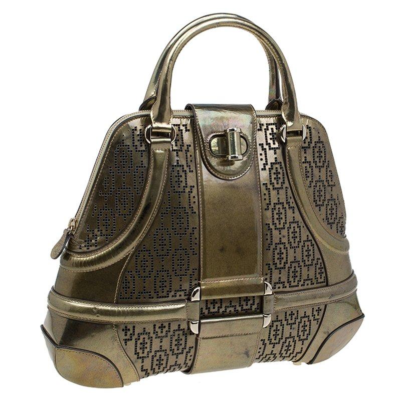Alexander Mcqueen Gold Perforated Patent Leather Novak Satchel 5