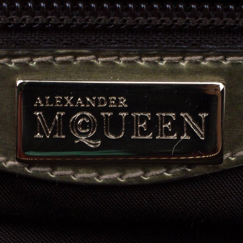 Women's Alexander Mcqueen Gold Perforated Patent Leather Novak Satchel