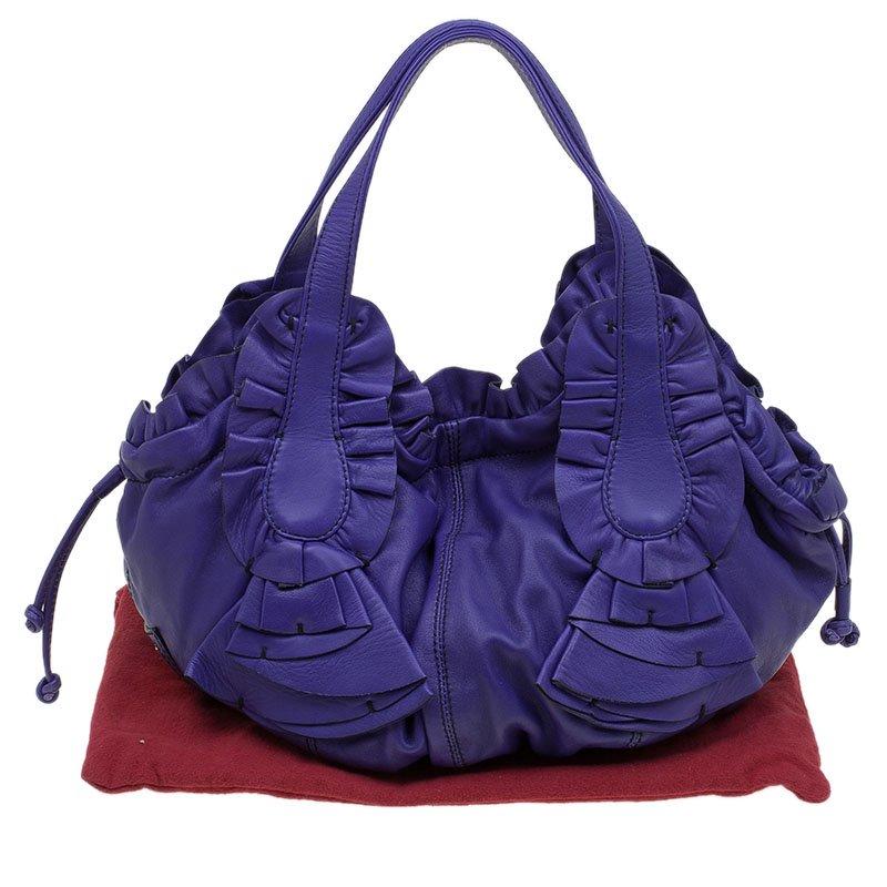 Women's Valentino Purple Leather Ruffle Idylle Hobo