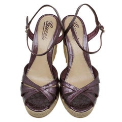 Gucci Plum Purple Patent Micro Guccissima Penelope Espadrille Wedges Size 40