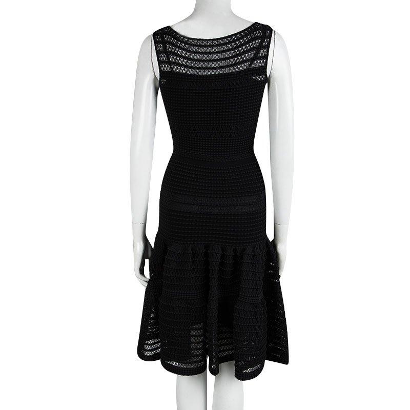 Alaia Black Textured Knit Sleeveless Fit and Flare Dress XS In Excellent Condition In Dubai, Al Qouz 2