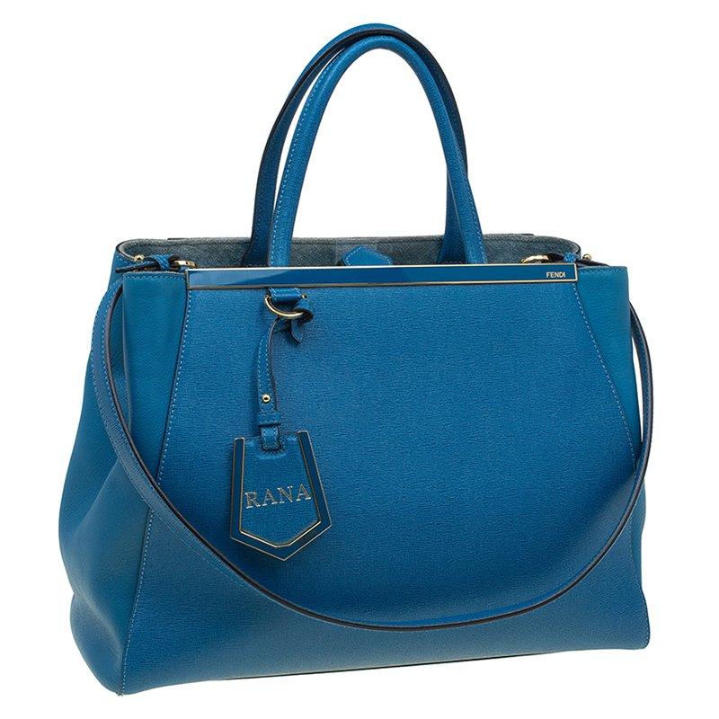 Fendi Blue Saffiano Leather 2Jours Tote 5