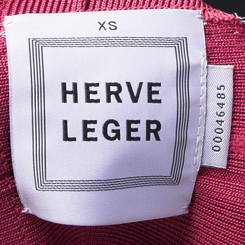 Herve Leger Rouge Pink V-Neck Sleeveless Bandage Dress XS In Good Condition In Dubai, Al Qouz 2