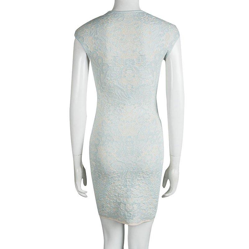 Gray Alexander McQueen Powder Blue Floral Jacquard Knit Sleeveless Dress XS