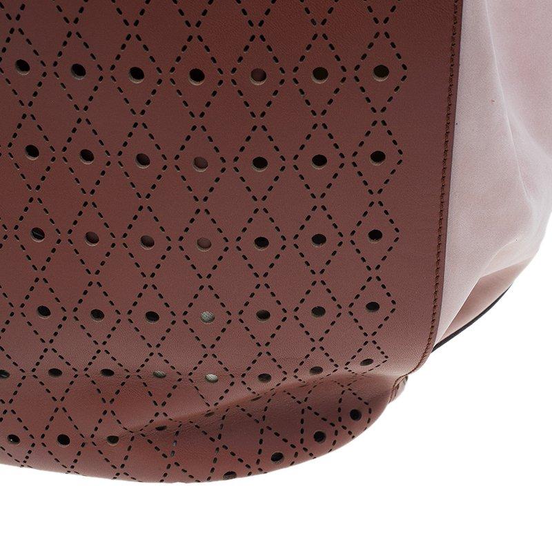 Tod's Brown Two Tone Perforated Leather Signature Secchiello Traforo Tote + Clut 10