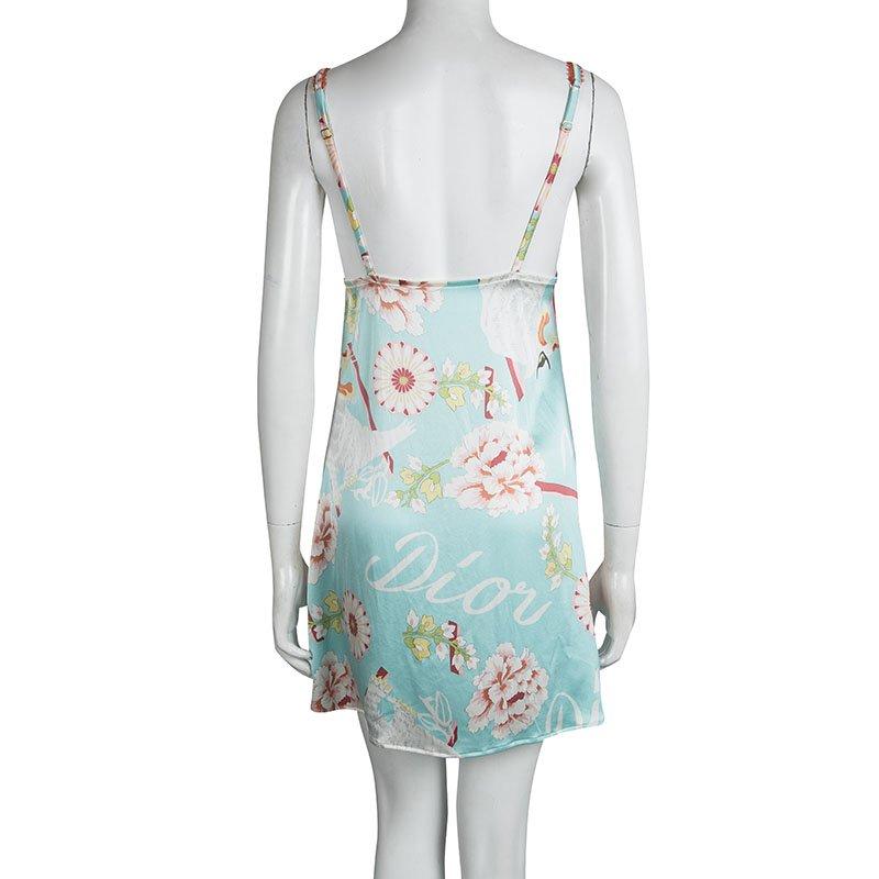 Gray Dior Multicolor Floral Printed Silk Babydoll Dress L