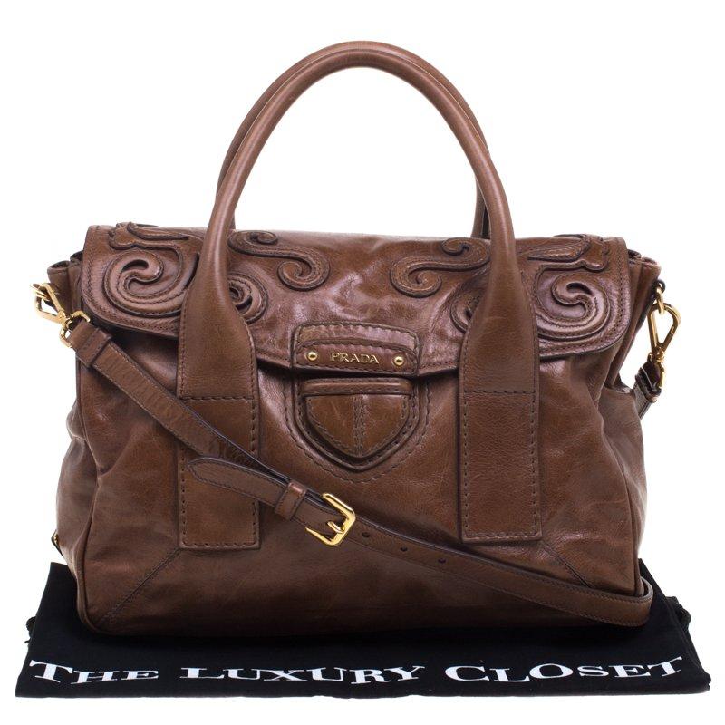 Prada Brown Glazed Leather Top Handle Bag 5