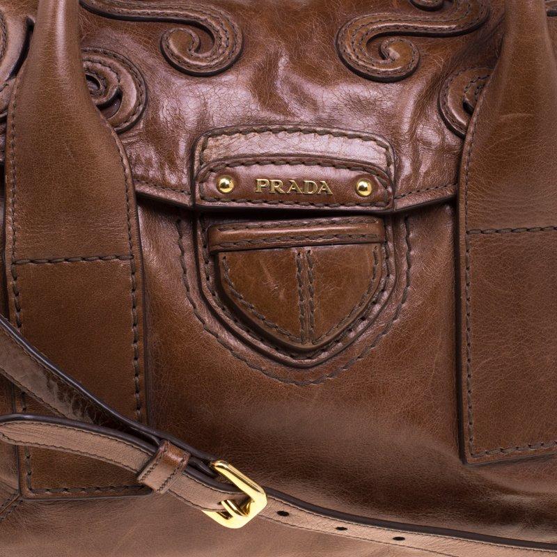 Prada Brown Glazed Leather Top Handle Bag 3