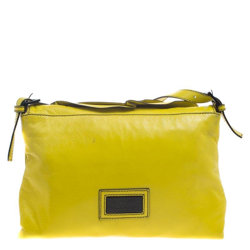 Valentino Fluorescent Yellow Leather Petale Shoulder Bag 1