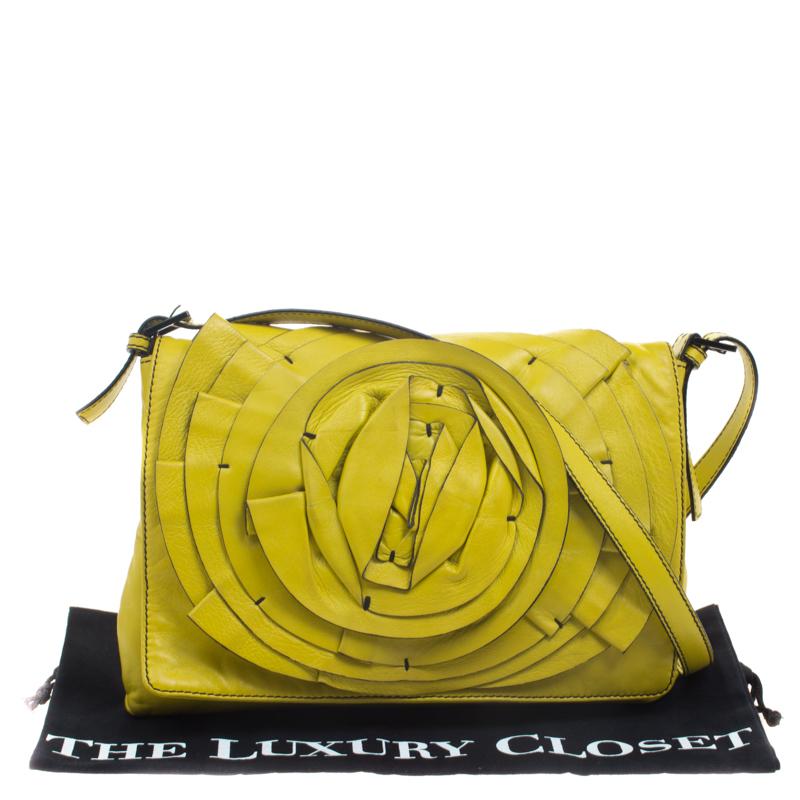 Valentino Fluorescent Yellow Leather Petale Shoulder Bag 6