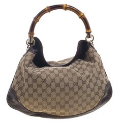 Gucci Beige/Brown GG Canvas Bamboo Hobo