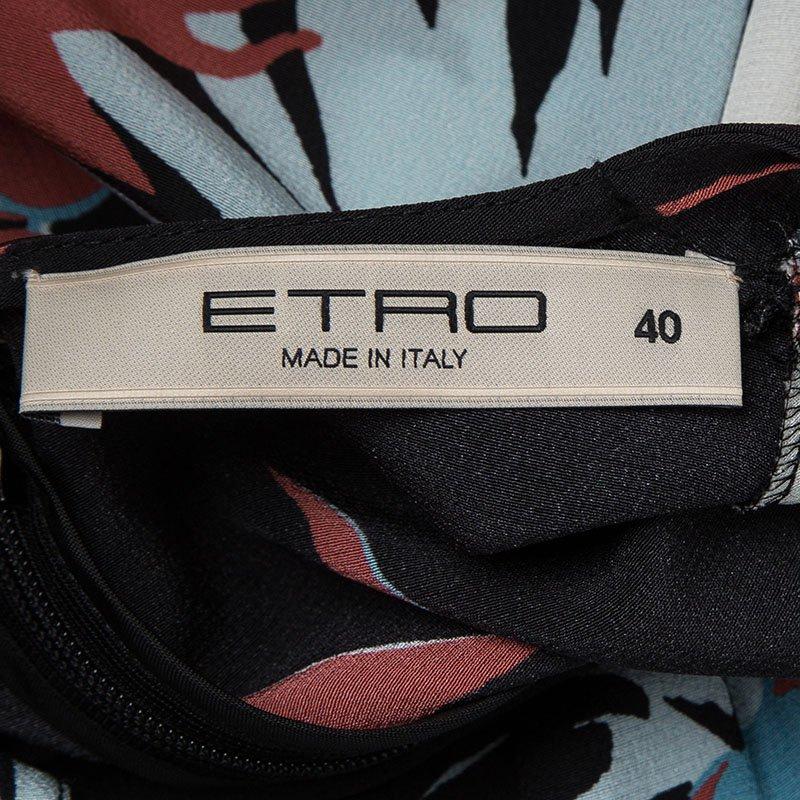 Etro Black Floral Printed Silk Embellished Cuff Detail Maxi Dress S 2