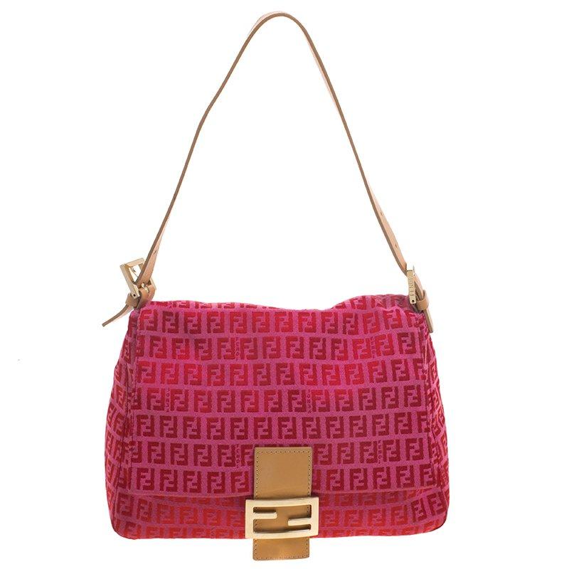 Fendi Pink/Red Zucchino Canvas Mama Forever Shoulder Bag