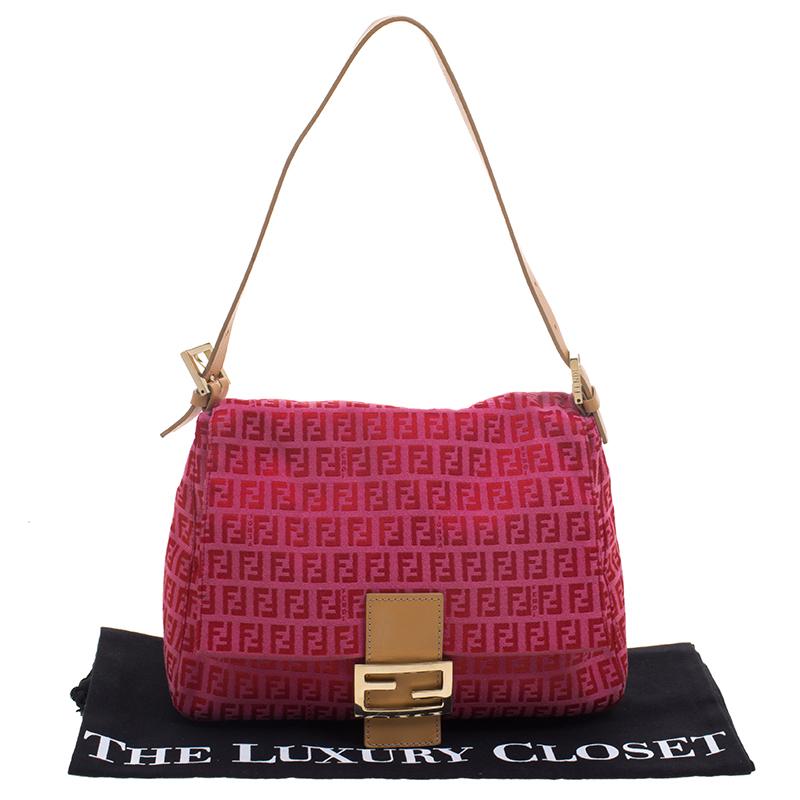 Fendi Pink/Red Zucchino Canvas Mama Forever Shoulder Bag 6