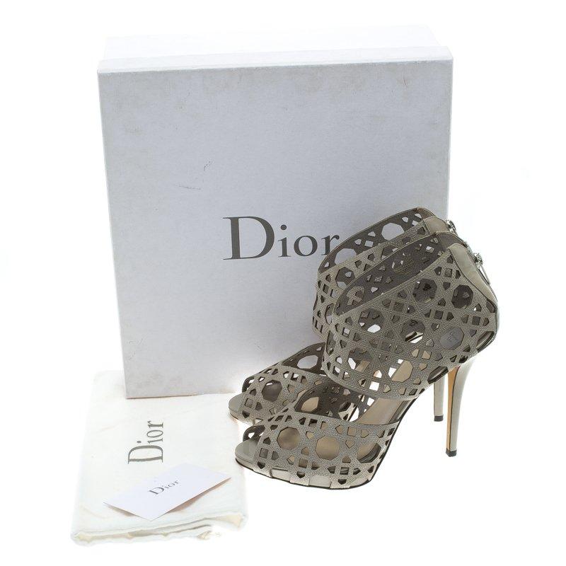 Dior Grey Cutout Cannage Leather Miss Dior Caged Sandals Size 41 3