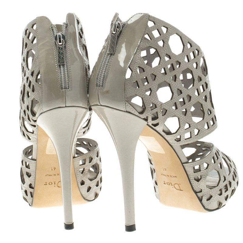 Women's Dior Grey Cutout Cannage Leather Miss Dior Caged Sandals Size 41