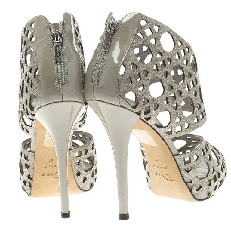Dior Grey Cutout Cannage Leather Miss Dior Caged Sandals Size 41 at 1stdibs