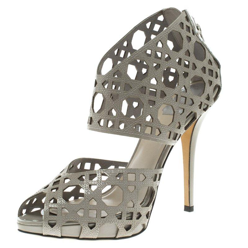 Dior Grey Cutout Cannage Leather Miss Dior Caged Sandals Size 41