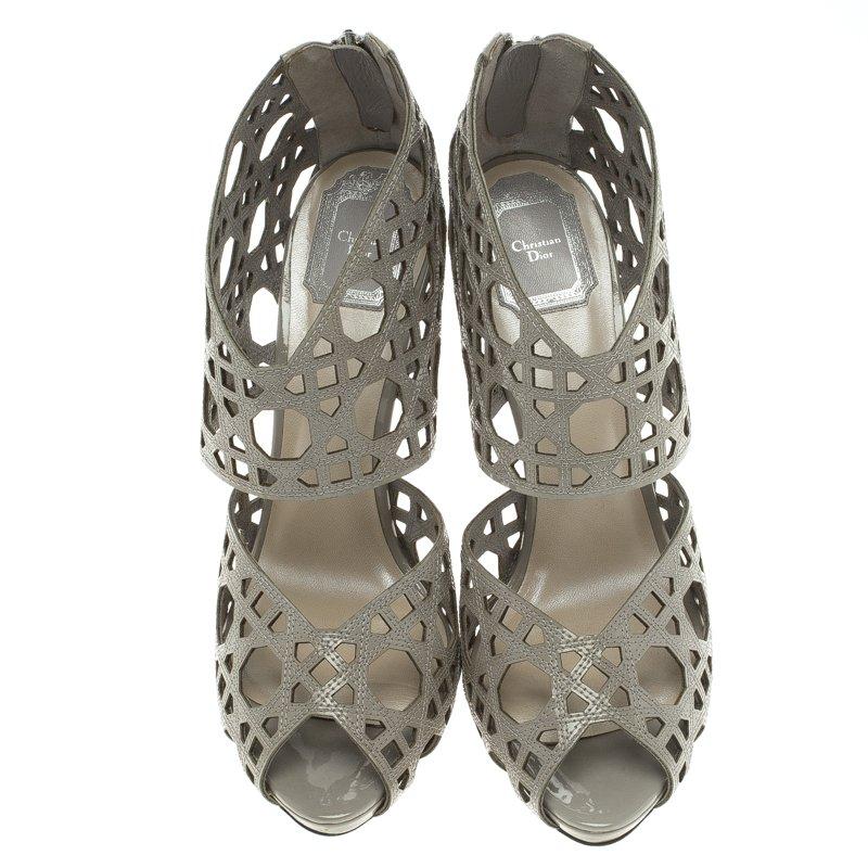 Gray Dior Grey Cutout Cannage Leather Miss Dior Caged Sandals Size 41