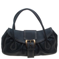 Celine Black Leather Buckle Satchel