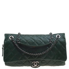 Chanel Green Quilted Caviar Leather Large Easy Flap Bag