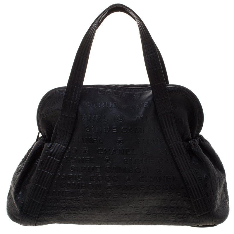 Chanel Black 31 Rue Cambon Embossed Leather Large Satchel In Good Condition In Dubai, Al Qouz 2