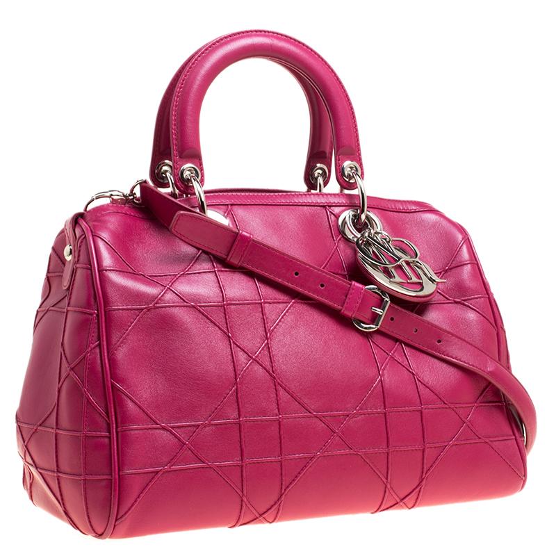 Dior Pink Cannage Quilted Leather Granville Polochon Satchel In Good Condition In Dubai, Al Qouz 2