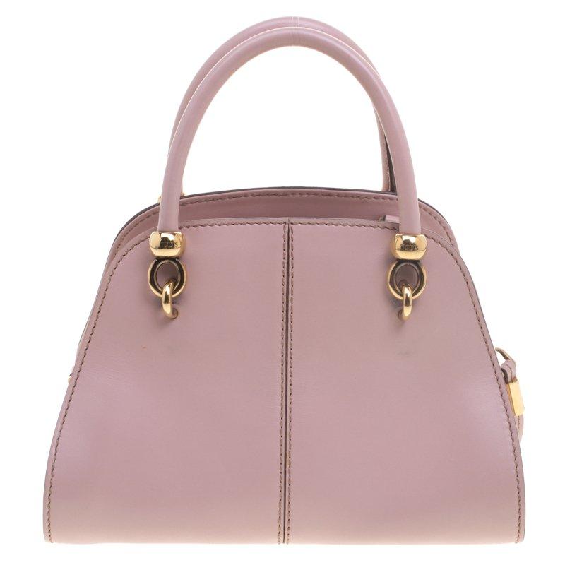 Tod's Pink Leather Small Sella Bowling Bag In Good Condition In Dubai, Al Qouz 2