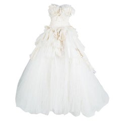 Used Zuhair Murad Off White Plisse Ruffle Detail Layered Strapless Wedding Gown S