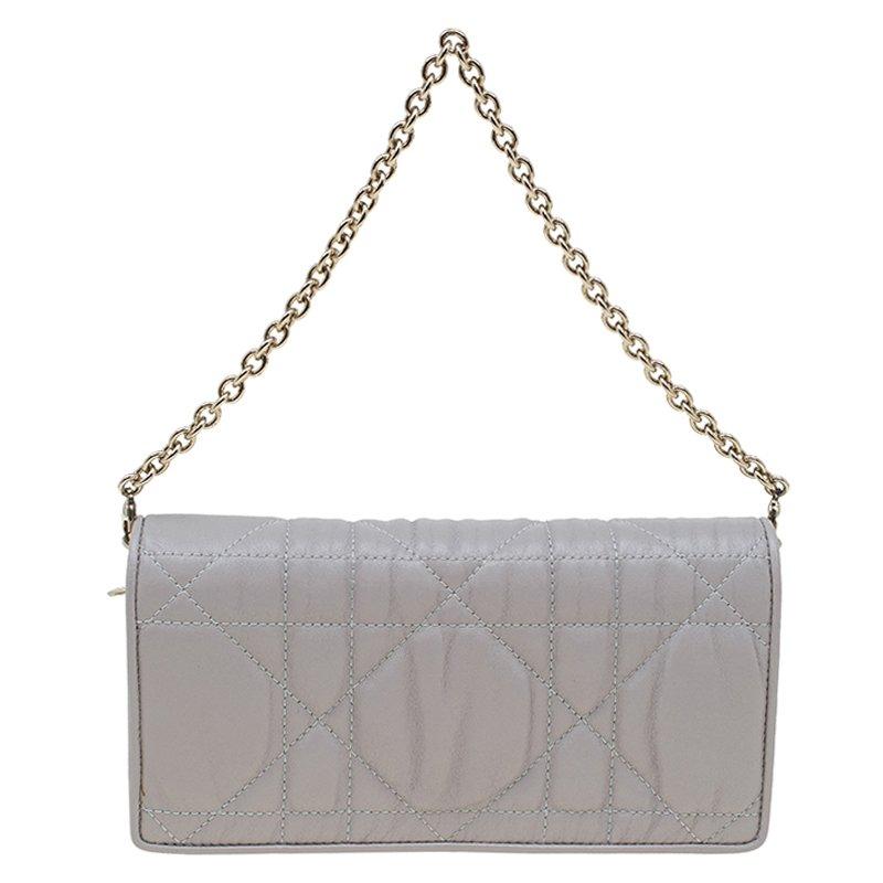 Dior Grey Quilted Cannage Leather Gaufre Delices Convertible Wallet