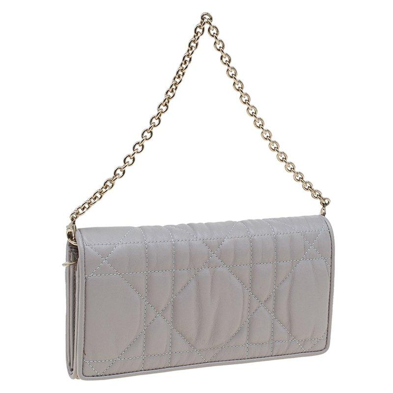 Women's Dior Grey Quilted Cannage Leather Gaufre Delices Convertible Wallet