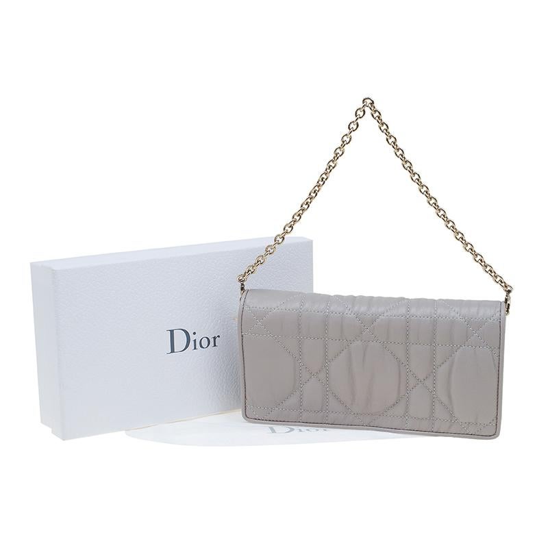 Dior Grey Quilted Cannage Leather Gaufre Delices Convertible Wallet 6