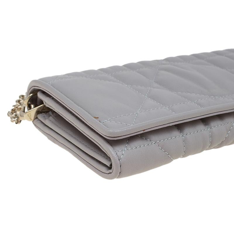 Dior Grey Quilted Cannage Leather Gaufre Delices Convertible Wallet 2