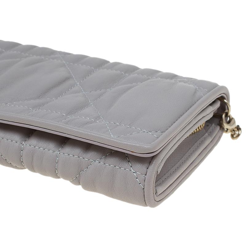 Dior Grey Quilted Cannage Leather Gaufre Delices Convertible Wallet 5