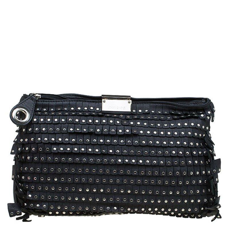 Jimmy Choo Black Leather Studded Zulu Clutch
