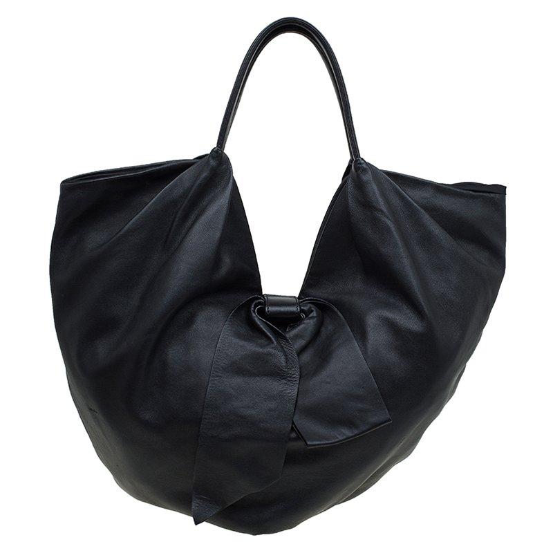 Valentino Black Nappa Leather Folie Bow Hobo