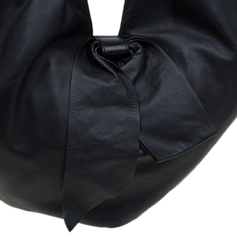 Women's Valentino Black Nappa Leather Folie Bow Hobo