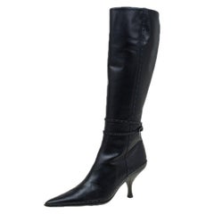 Fendi Black Studded Leather Knee Length Boots Size 40