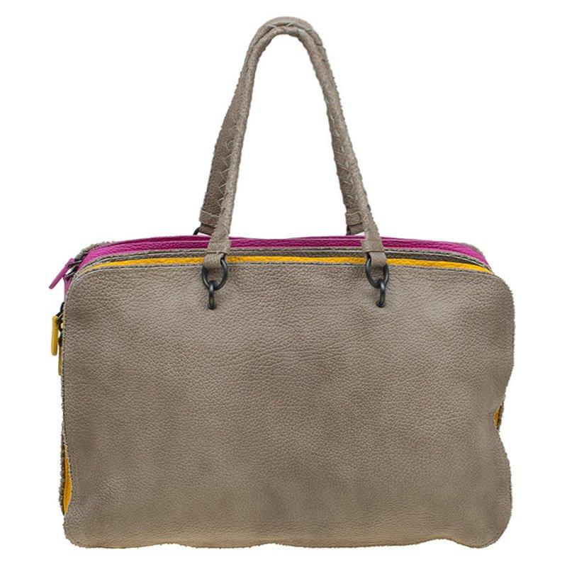 Bottega Veneta Multicolor Pebbled Leather Double Zip Satchel