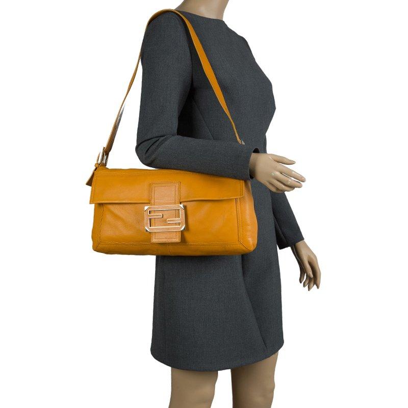Brown Fendi Tan Leather Large Convertible Baguette Shoulder Bag