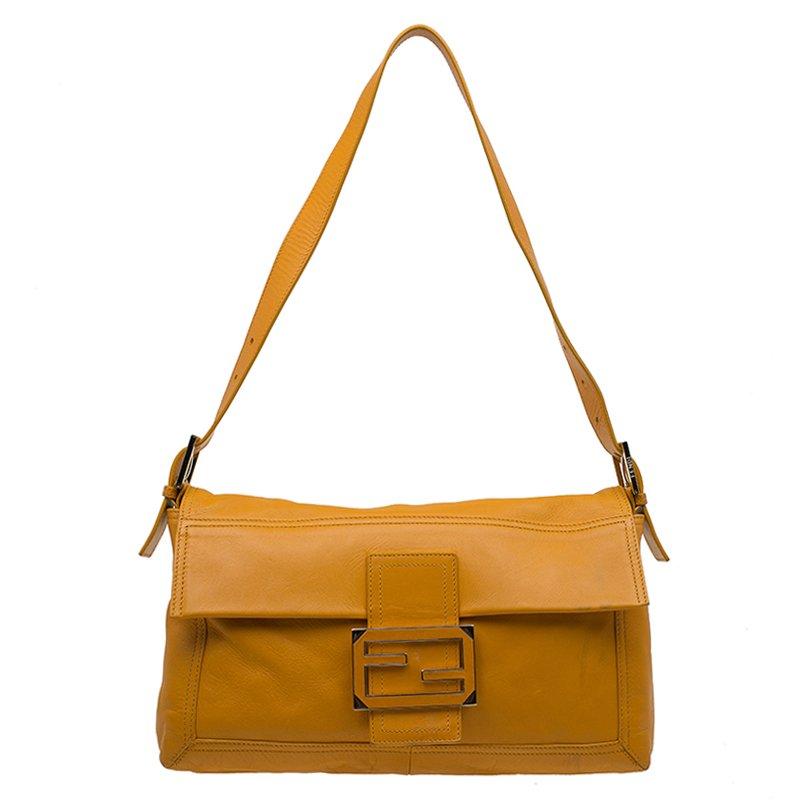 Fendi Tan Leather Large Convertible Baguette Shoulder Bag