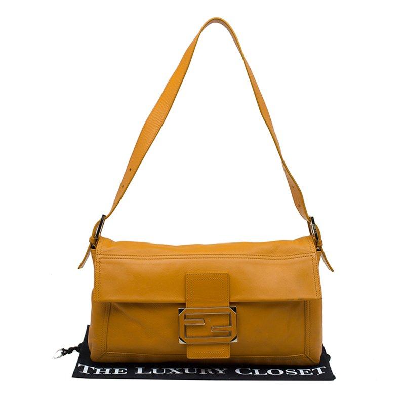 Fendi Tan Leather Large Convertible Baguette Shoulder Bag 2