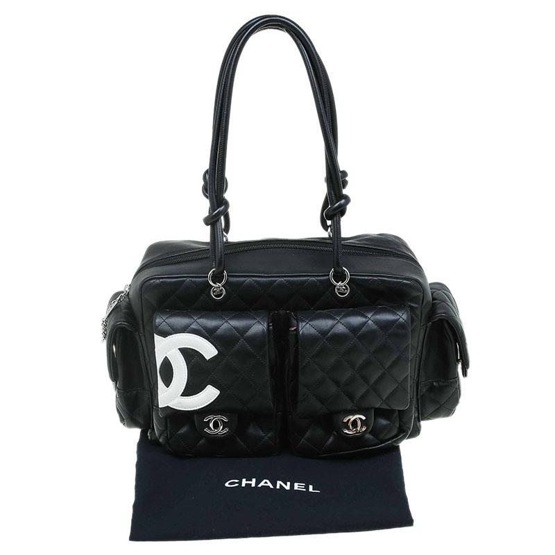 Chanel Black Quilted Leather Ligne Cambon Reporter Bag 3