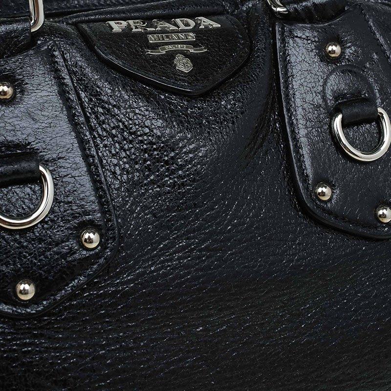 Prada Black Cervo Lux Leather Chain Bowling Bag 4