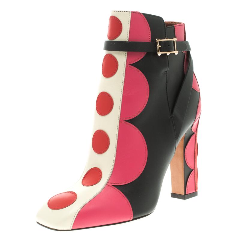 Valentino Multicolor Leather Polka Dot Ankle Boots Size 37