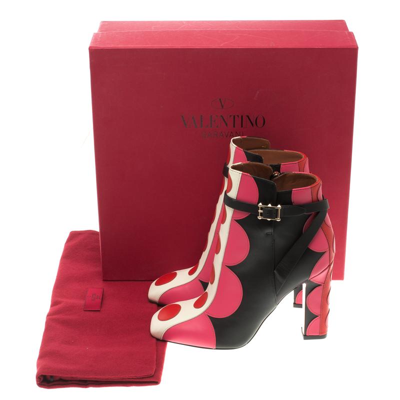 Women's Valentino Multicolor Leather Polka Dot Ankle Boots Size 37