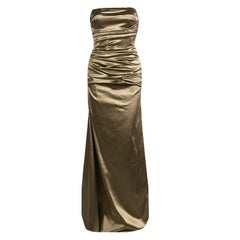 Dolce and Gabbana Brown Ruched Satin Strapless Gown S