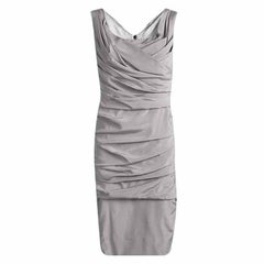 Dolce and Gabbana Grey Silk Ruched Sleeveless Dress M