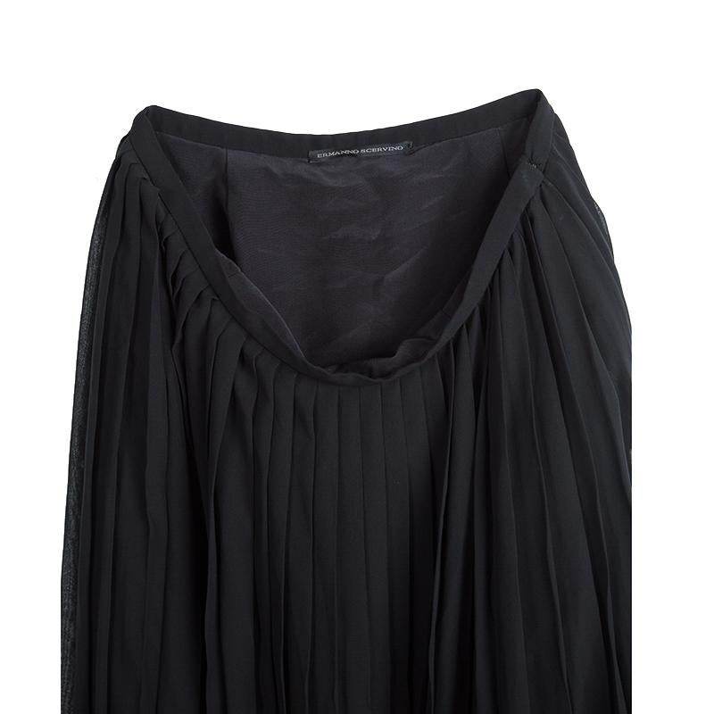 Women's Ermanno Scervino Black Applique Border Detail Pleated Maxi Skirt M